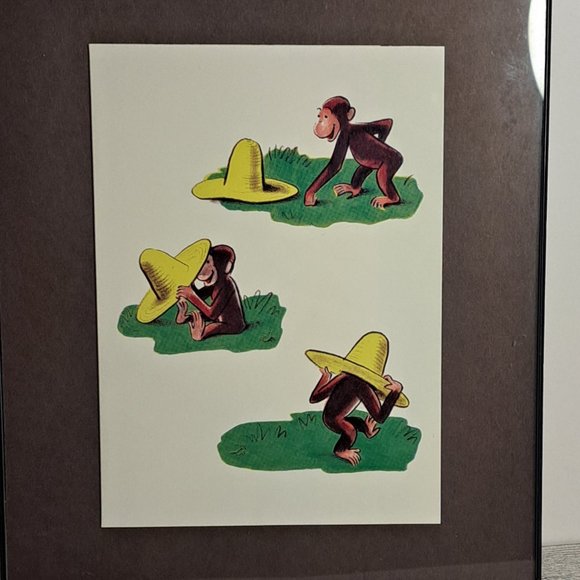 Curious George Other - ORIGINAL Curious George and the big yellow hat Art Print